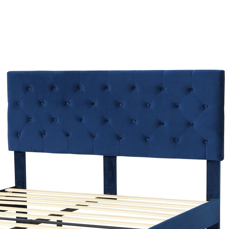 Levede Bed Frame Queen Size Mattress Base Platform Wooden Velevt Headboard Blue Payday Deals