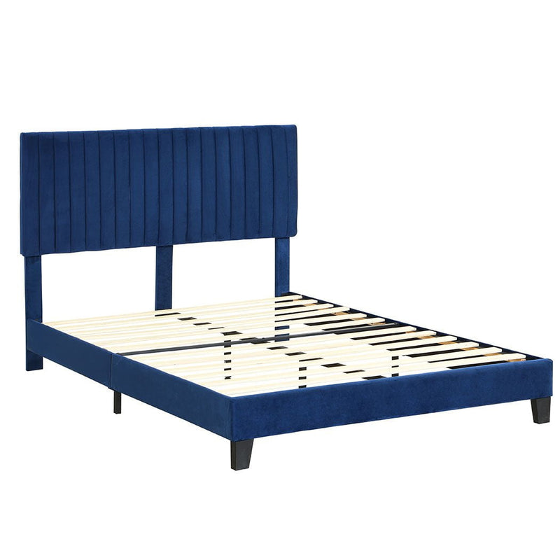 Levede Bed Frame Queen Size Mattress Base Platform Wooden Velevt Headboard Blue Payday Deals