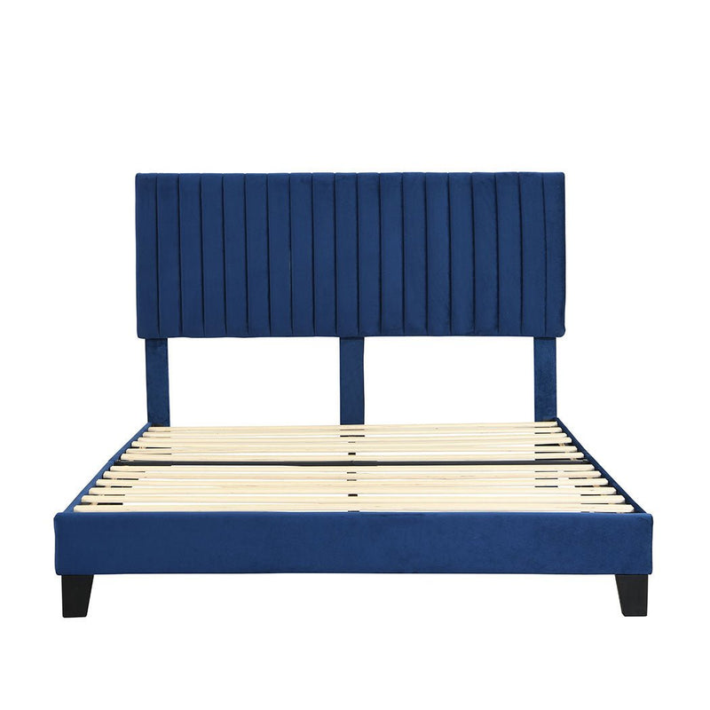 Levede Bed Frame Queen Size Mattress Base Platform Wooden Velevt Headboard Blue Payday Deals