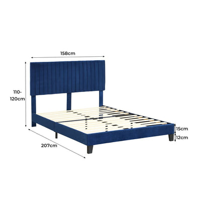 Levede Bed Frame Queen Size Mattress Base Platform Wooden Velevt Headboard Blue Payday Deals