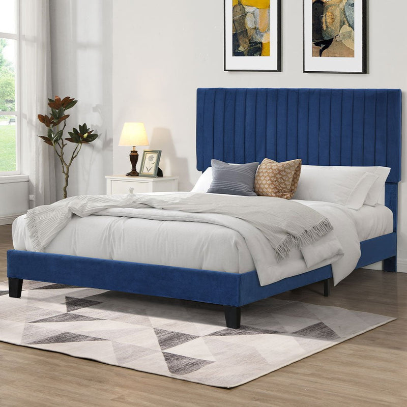 Levede Bed Frame Queen Size Mattress Base Platform Wooden Velevt Headboard Blue Payday Deals