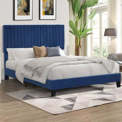 Levede Bed Frame Queen Size Mattress Base Platform Wooden Velevt Headboard Blue Payday Deals