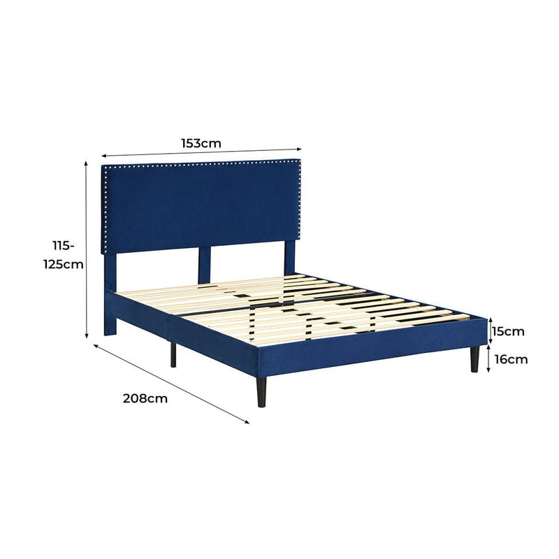 Levede Bed Frame Queen Size Mattress Base Platform Wooden Velevt Headboard Blue Payday Deals