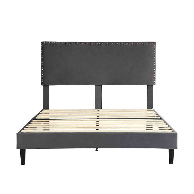 Levede Bed Frame Queen Size Mattress Base Platform Wooden Velevt Headboard Grey Payday Deals