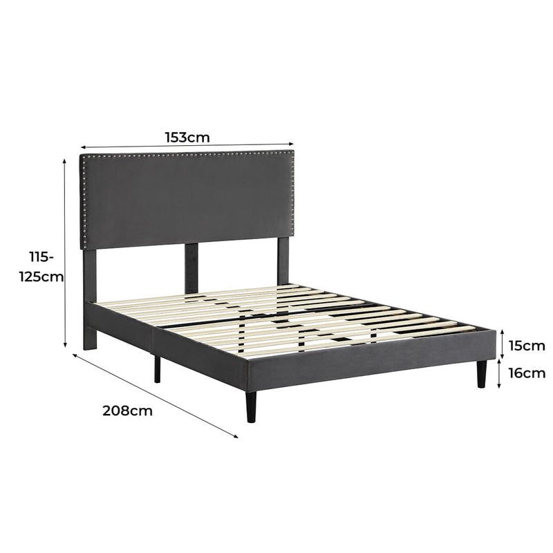 Levede Bed Frame Queen Size Mattress Base Platform Wooden Velevt Headboard Grey Payday Deals