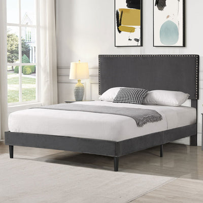 Levede Bed Frame Queen Size Mattress Base Platform Wooden Velevt Headboard Grey Payday Deals