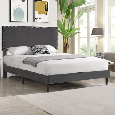 Levede Bed Frame Queen Size Mattress Base Platform Wooden Velevt Headboard Grey Payday Deals