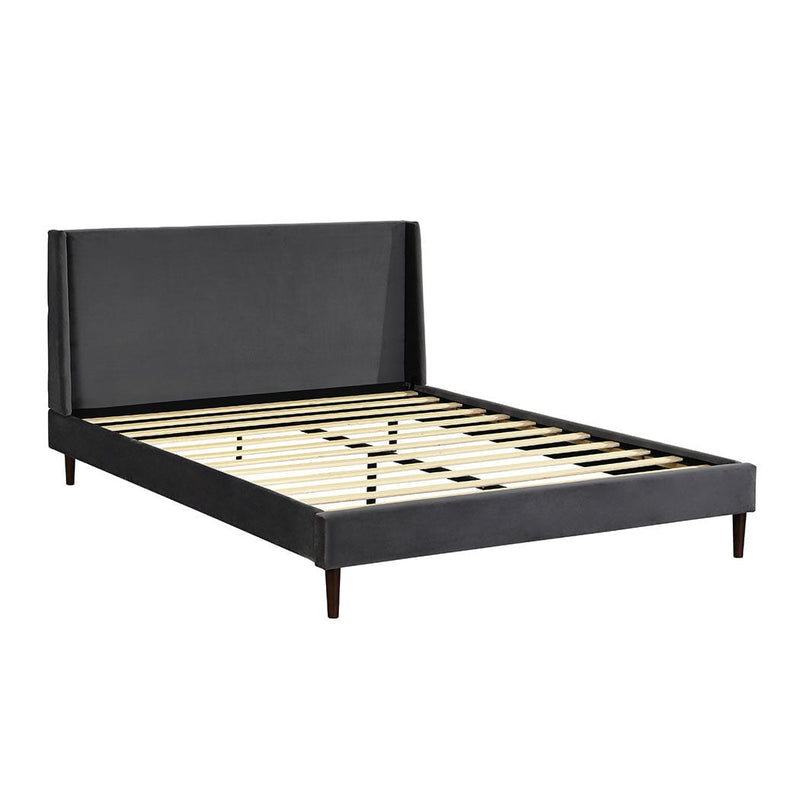 Levede Bed Frame Queen Size Mattress Base Platform Wooden Velevt Headboard Grey Payday Deals