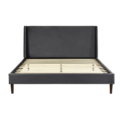 Levede Bed Frame Queen Size Mattress Base Platform Wooden Velevt Headboard Grey Payday Deals