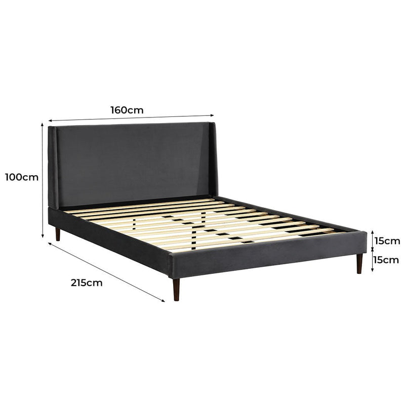 Levede Bed Frame Queen Size Mattress Base Platform Wooden Velevt Headboard Grey Payday Deals