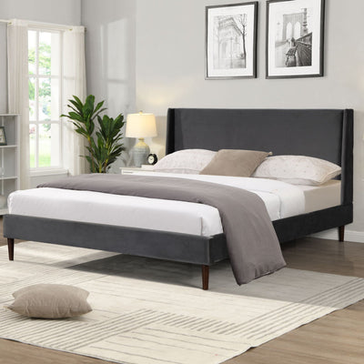 Levede Bed Frame Queen Size Mattress Base Platform Wooden Velevt Headboard Grey Payday Deals