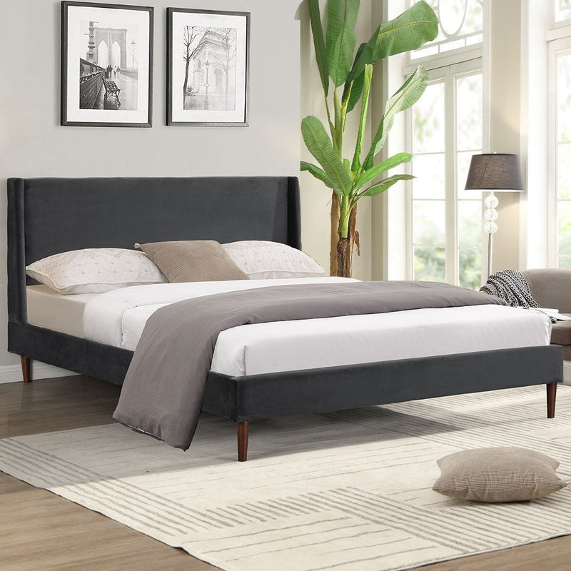 Levede Bed Frame Queen Size Mattress Base Platform Wooden Velevt Headboard Grey Payday Deals