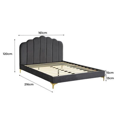 Levede Bed Frame Queen Size Mattress Base Platform Wooden Velevt Headboard Grey Payday Deals