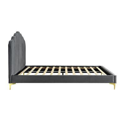 Levede Bed Frame Queen Size Mattress Base Platform Wooden Velevt Headboard Grey Payday Deals