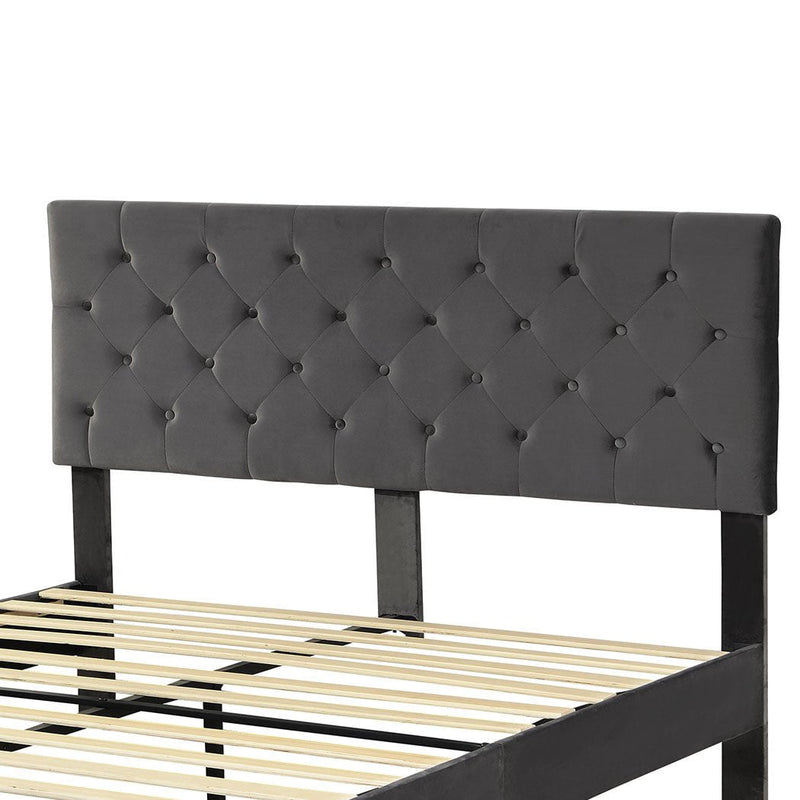 Levede Bed Frame Queen Size Mattress Base Platform Wooden Velevt Headboard Grey Payday Deals