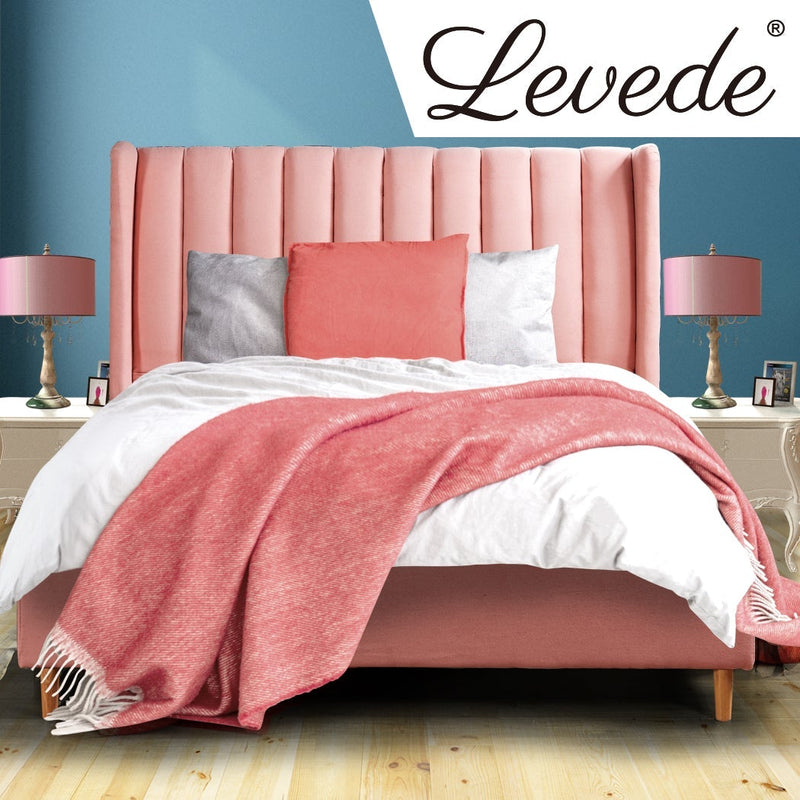 Levede Bed Frame Velvet Base Bedhead Headboard Queen Size Wooden Platform Pink Payday Deals