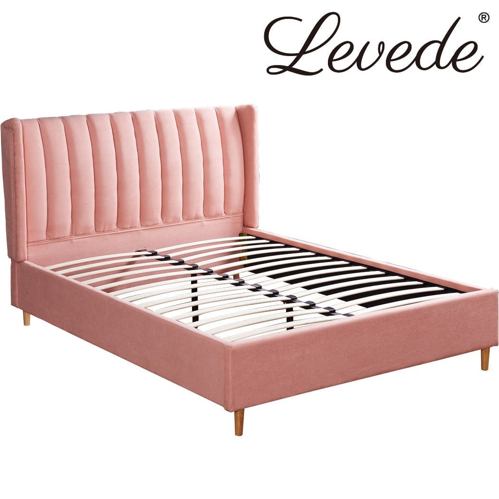Levede Bed Frame Velvet Base Bedhead Headboard Queen Size Wooden Platform Pink idrop Australia