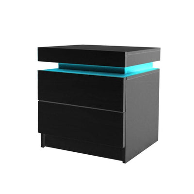 Levede Bedside Tables Drawers RGB LED Side Table High Gloss Nightstand Cabinet Payday Deals