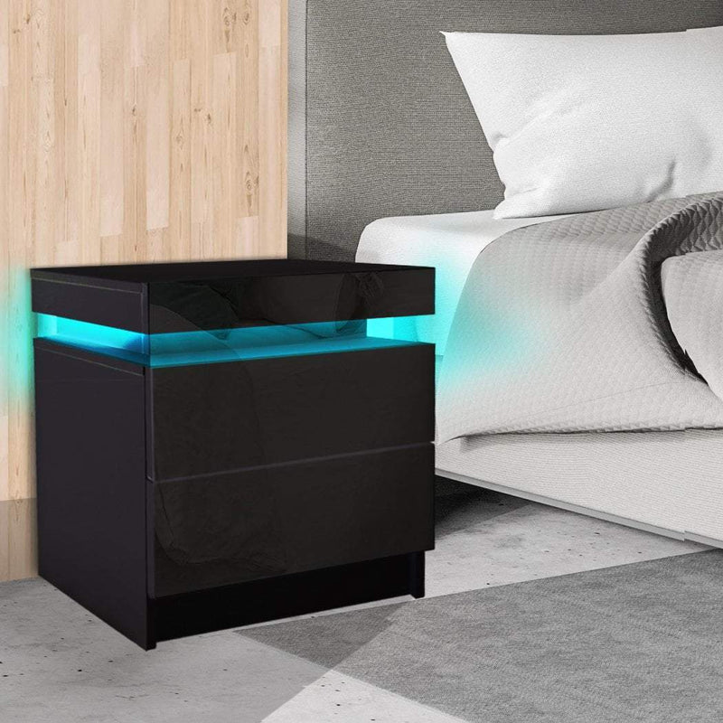 Levede Bedside Tables Drawers RGB LED Side Table High Gloss Nightstand Cabinet Payday Deals