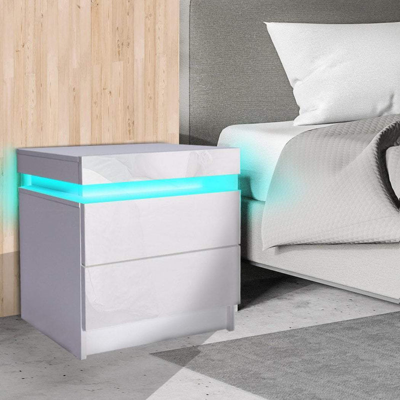 Levede Bedside Tables Drawers RGB LED Storage Cabinet High Gloss Nightstand