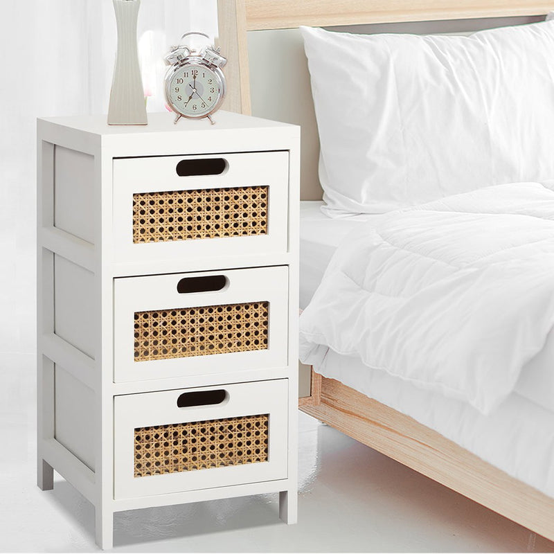 Levede Bedside Tables Drawers Side Table Paulownia Wood Storage Cabinet White Payday Deals