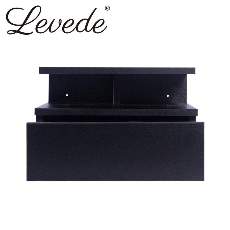 Levede Bedside Tables LED Side Table Storage Drawer Floating Nightstand Black X2 Payday Deals