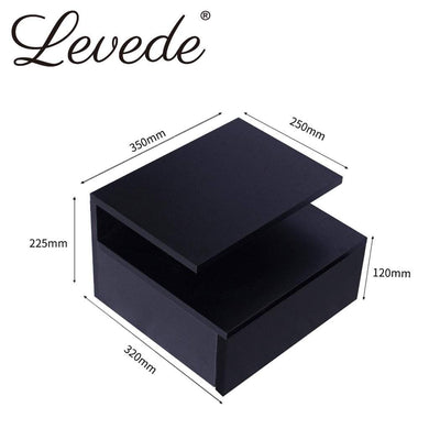 Levede Bedside Tables LED Side Table Storage Drawer Floating Nightstand Black X2 Payday Deals