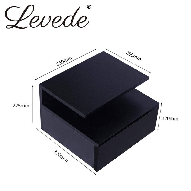 Levede Bedside Tables LED Side Table Storage Drawer Floating Nightstand Black X2 Payday Deals