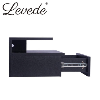 Levede Bedside Tables LED Side Table Storage Drawer Floating Nightstand Black X2 Payday Deals