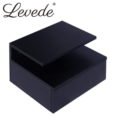 Levede Bedside Tables LED Side Table Storage Drawer Floating Nightstand Black X2 Payday Deals