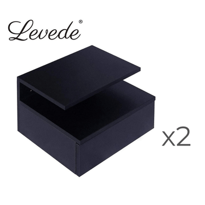 Levede Bedside Tables LED Side Table Storage Drawer Floating Nightstand Black X2