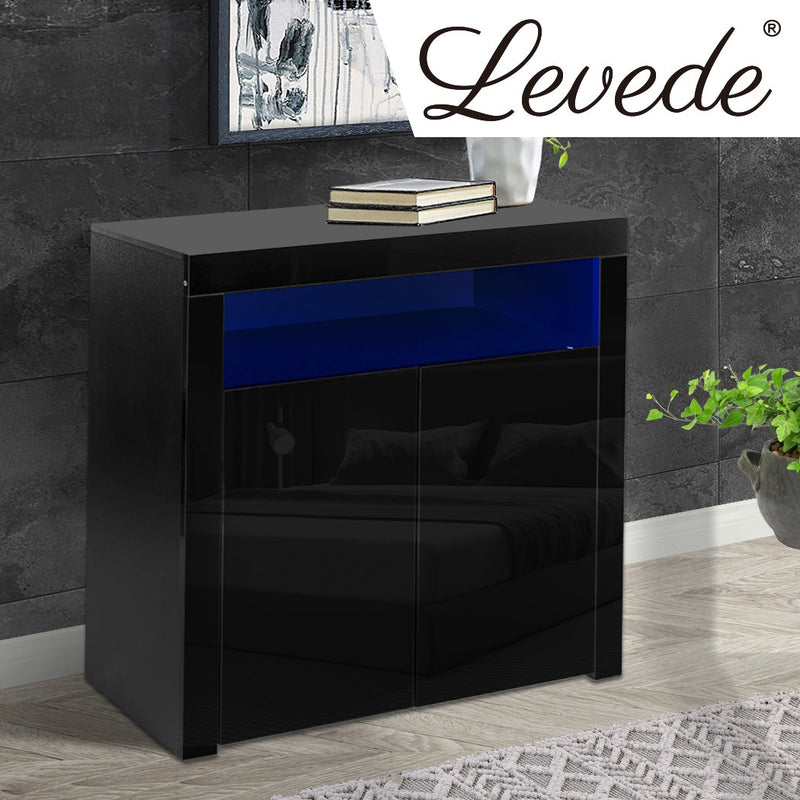 Levede Buffet Sideboard Storage Cabinet Modern High Gloss Furniture LED Black Payday Deals