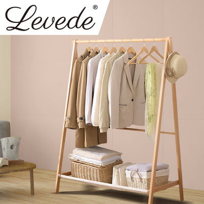 Levede Clothes Stand Garment Dyring Rack Hanger Organiser Wooden Rail Portable Payday Deals