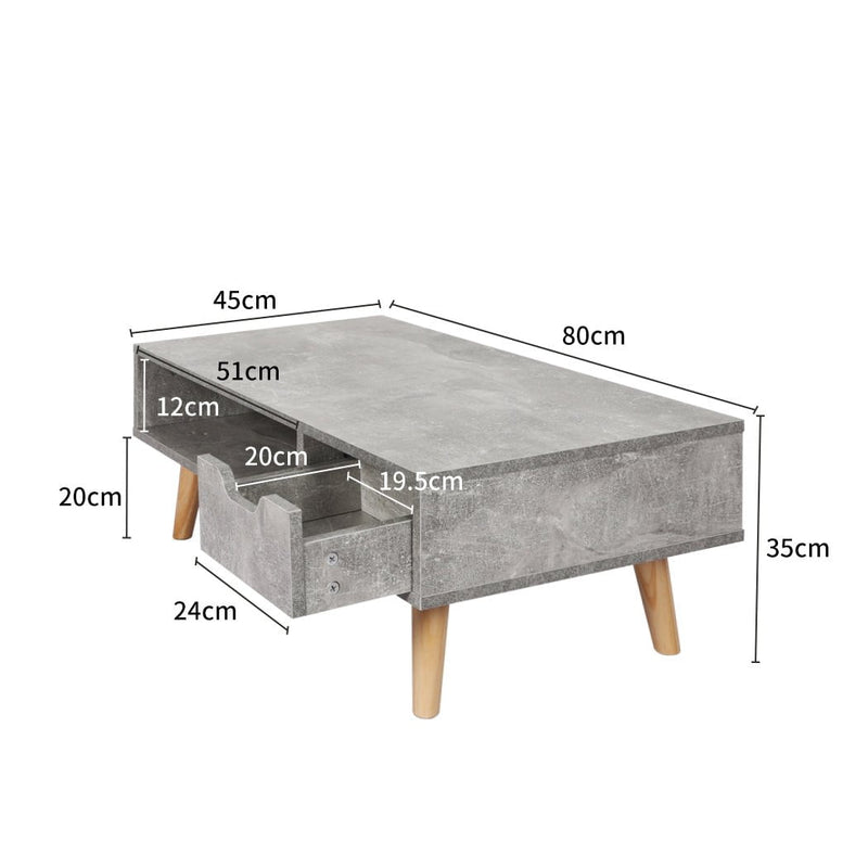 Levede Coffee Table Storage Tables Drawer Wooden Shelf Cabinet Living Room Grey Payday Deals