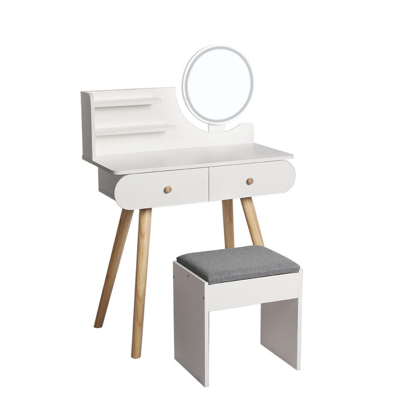 Levede Dressing Table Stool LED Mirror Jewellery Cabinet Makeup Storage 3 Colour Payday Deals