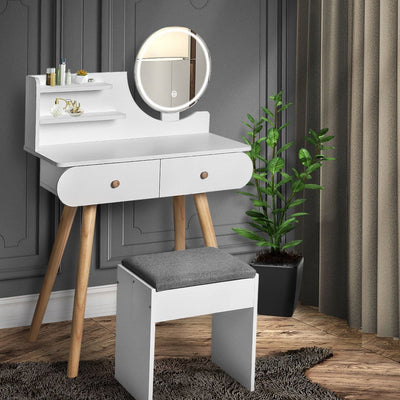 Levede Dressing Table Stool LED Mirror Jewellery Cabinet Makeup Storage 3 Colour Payday Deals