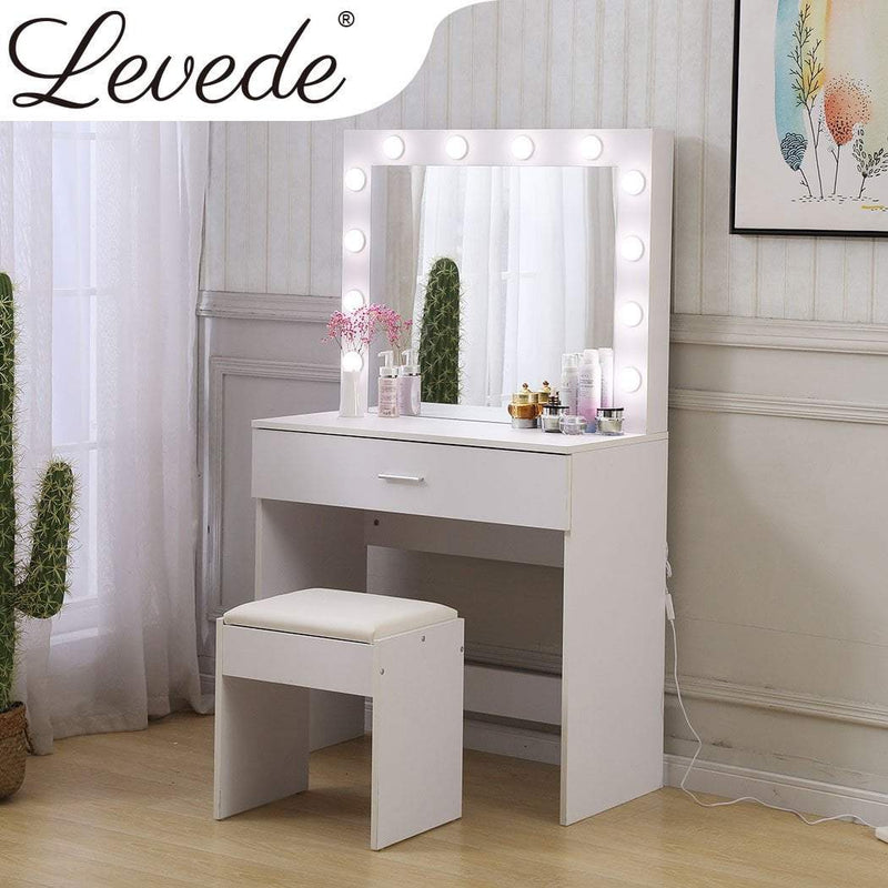 Levede Dressing Table tool Set LED Makeup Mirror Jewellery organizer Cabinet With 12 Bulbs Payday Deals