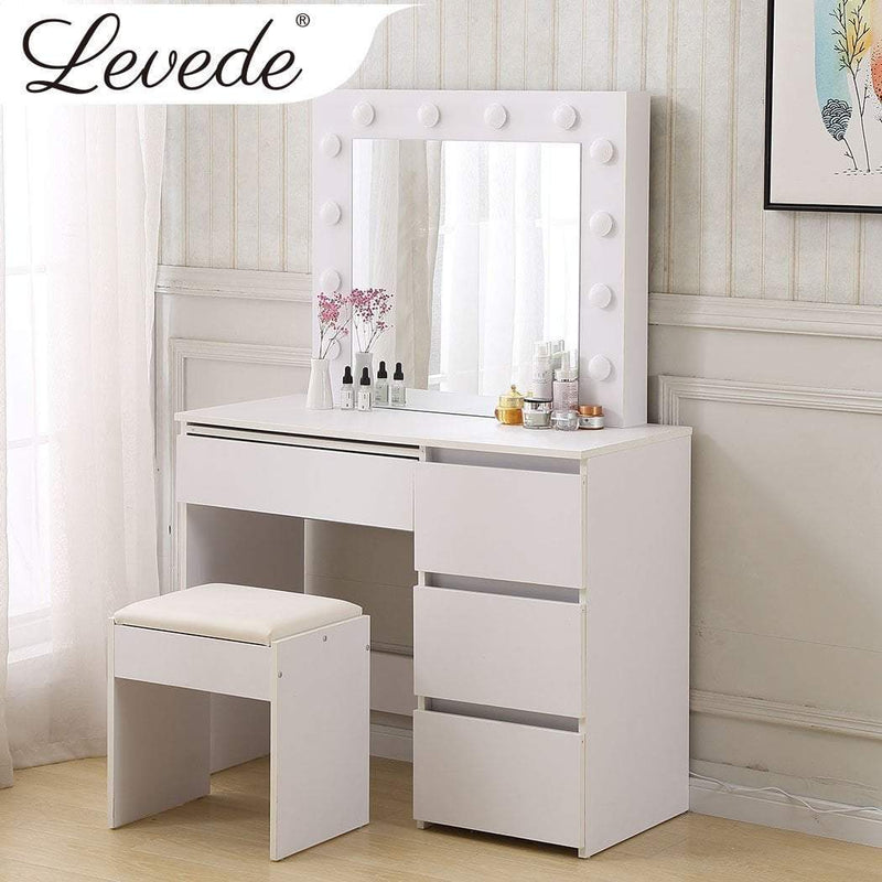 Levede Dressing Table tool Set LED Makeup Mirror Jewellery organizer Cabinet With 12 Bulbs Type2 Payday Deals