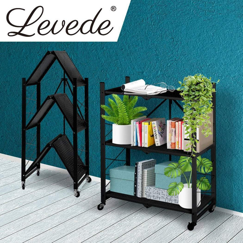 Levede Foldable Storage Shelf Display Rack Bookshelf Bookcase Wheel Collapsible Payday Deals