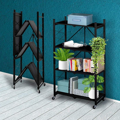 Levede Foldable Storage Shelf Display Rack Bookshelf Bookcase Wheel Collapsible Payday Deals