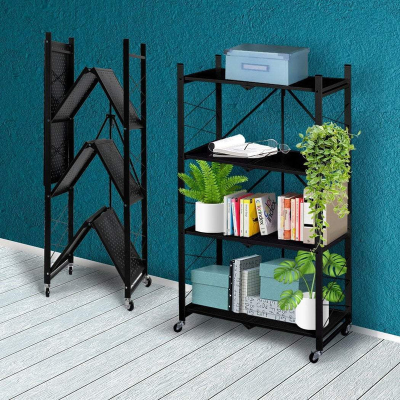 Levede Foldable Storage Shelf Display Rack Bookshelf Bookcase Wheel Collapsible Payday Deals