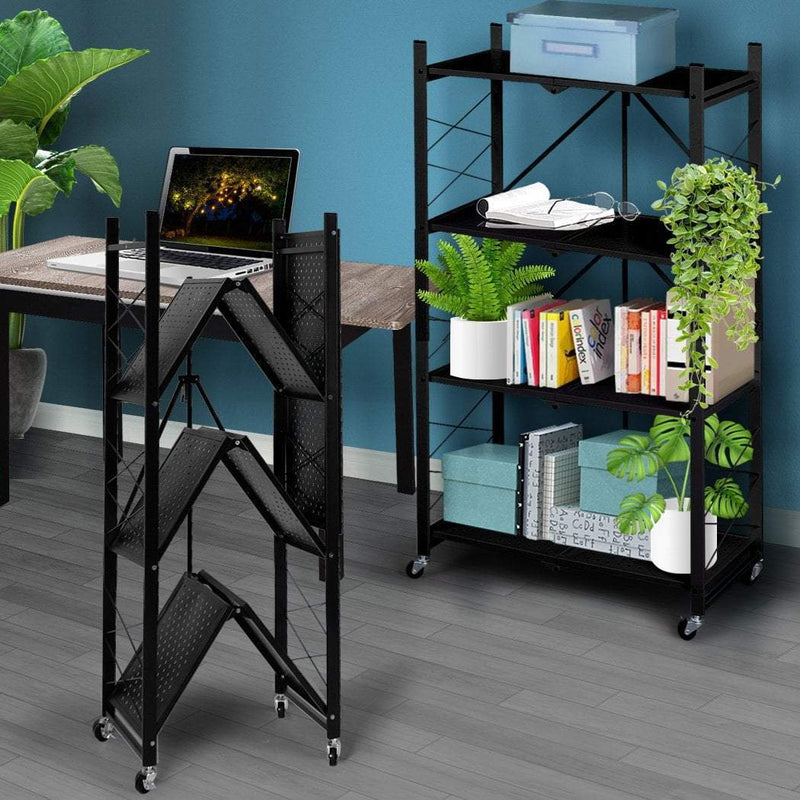 Levede Foldable Storage Shelf Display Rack Bookshelf Bookcase Wheel Collapsible Payday Deals