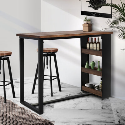 Levede High Bar Table Industrial Pub Table With 3-Tier Storage Shelf Solid Wood Payday Deals