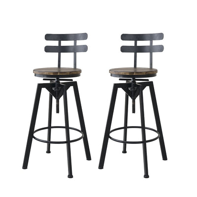 Levede Industrial Adjustable Swivel Bar Stools With Back Wood Counter Chairs x1