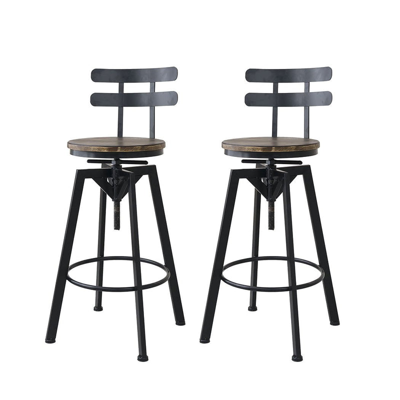 Levede Industrial Adjustable Swivel Bar Stools With Back Wood Counter Chairs x1 Payday Deals