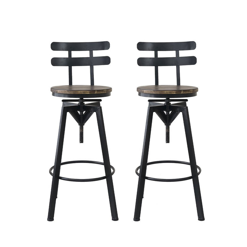 Levede Industrial Adjustable Swivel Bar Stools With Back Wood Counter Chairs x1 Payday Deals