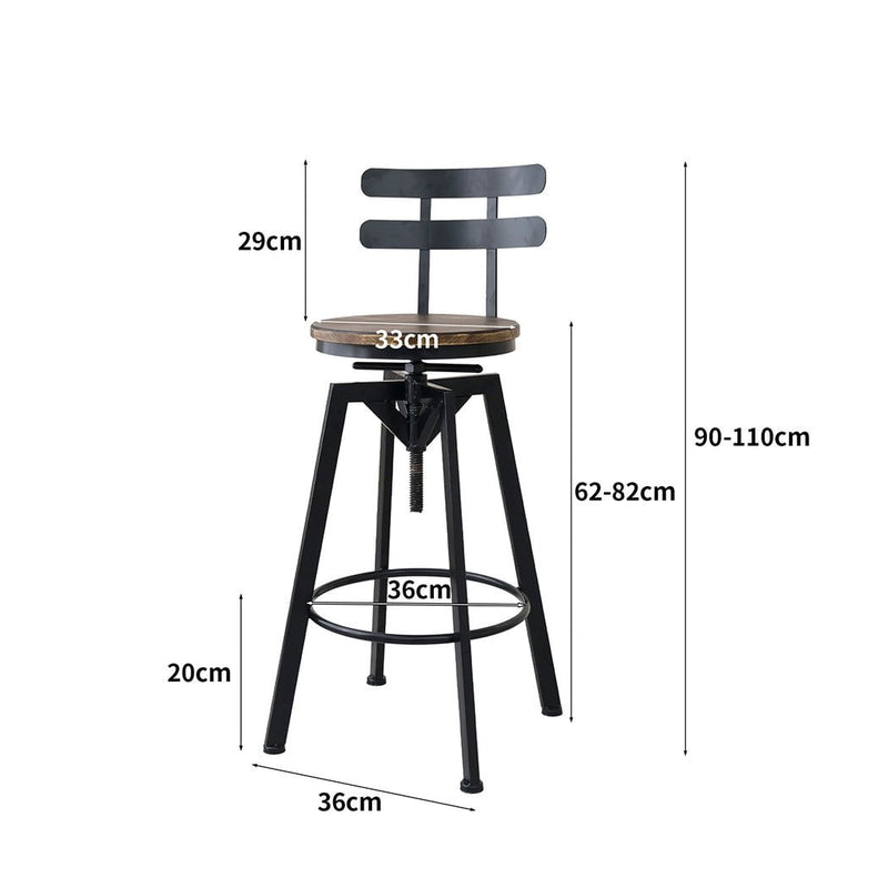 Levede Industrial Adjustable Swivel Bar Stools With Back Wood Counter Chairs x1 Payday Deals