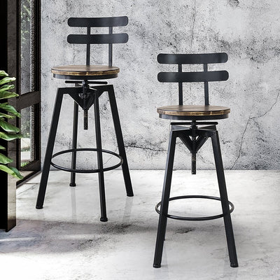 Levede Industrial Adjustable Swivel Bar Stools With Back Wood Counter Chairs x1 Payday Deals