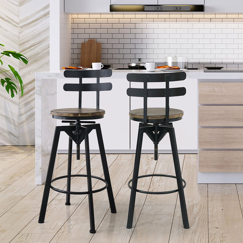 Levede Industrial Adjustable Swivel Bar Stools With Back Wood Counter Chairs x1 Payday Deals
