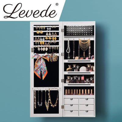 Levede Jewellery Cabinet Full Length Mirror Mirrored Organizer Box Stand White Payday Deals